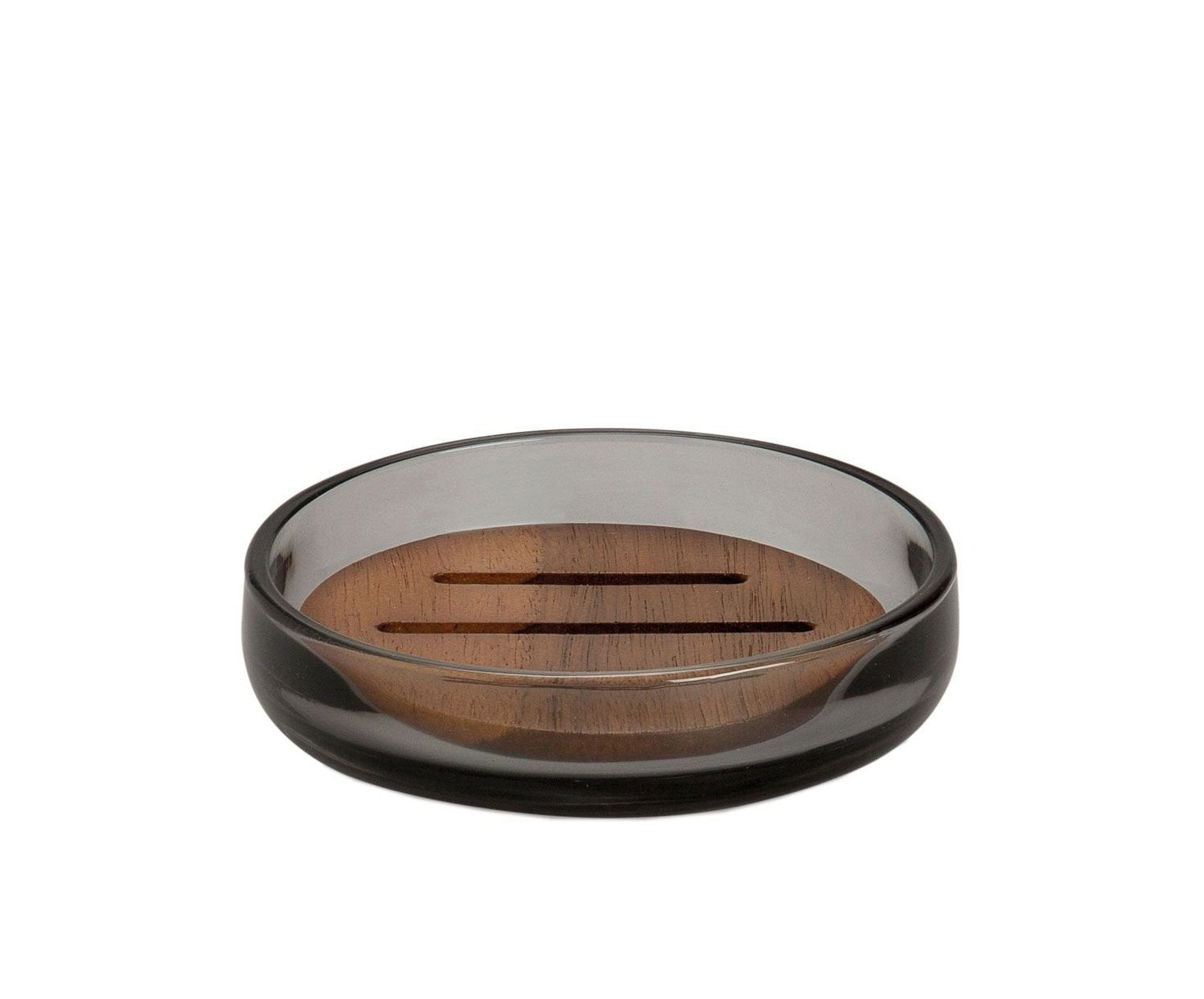 Jabonera De Cristal Gris Y Acacia Ba73071 Andrea House