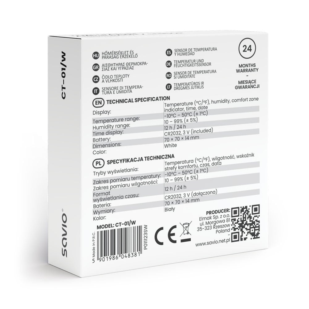 EAN 5901986048381 - Savio CT-01/W sensor de temperatura y humedad Interior Independiente imagen 5