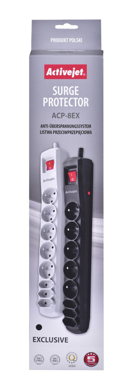 Regleta Activejet Apn-8g/5m-Bk (5 X Ute; 10 A; 5 M; Black Color) (Toma De Tierra Francesa)