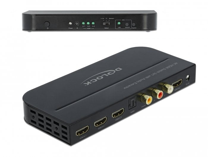 Delock Switch Hdmi 3 Entradas Hdmi A 1 Salida Hdmi 4k 60 Hz Con Extractor De Audio