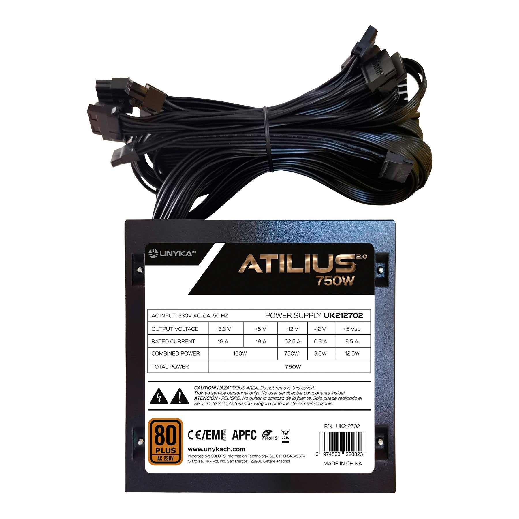 Unykach Atilius 2.0 Black 750w 80 Plus Bronze Fuente De Alimentacion 750w Atx 2.3 - Apfc - Ventilador 120mm