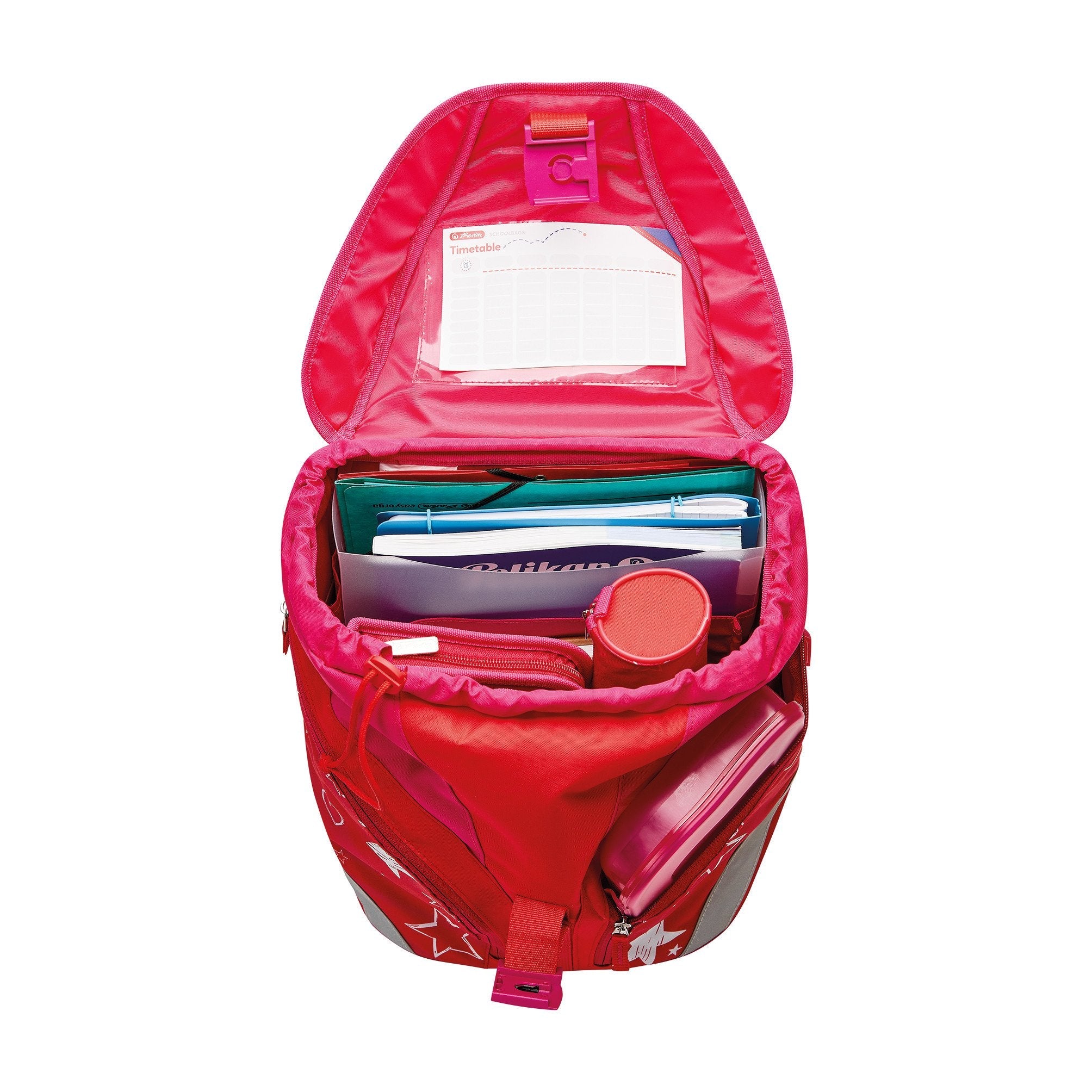Herlitz Softlight Plus Stars&Strips Juego De Mochila Escolar Chica Poliéster Rosa, Rojo