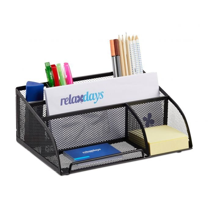 Relaxdays Escritorio-Organizer 5 Compartimentos, Metal Negro