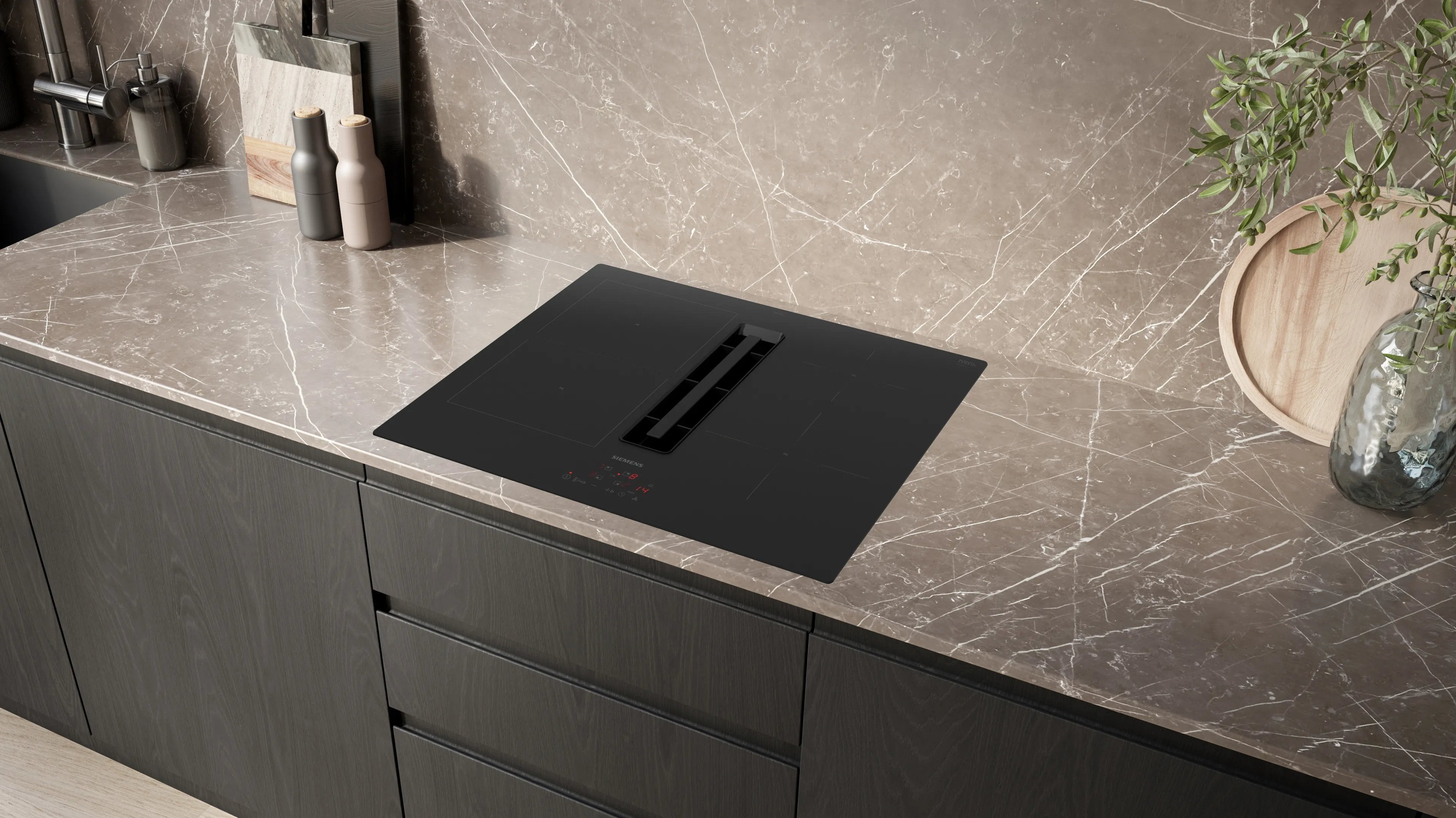 Siemens Ed611bs16e Iq300, Placa De Cocina Independiente Negra, 60 Cm, Con Campana Extractora Integrada Ed611bs16e