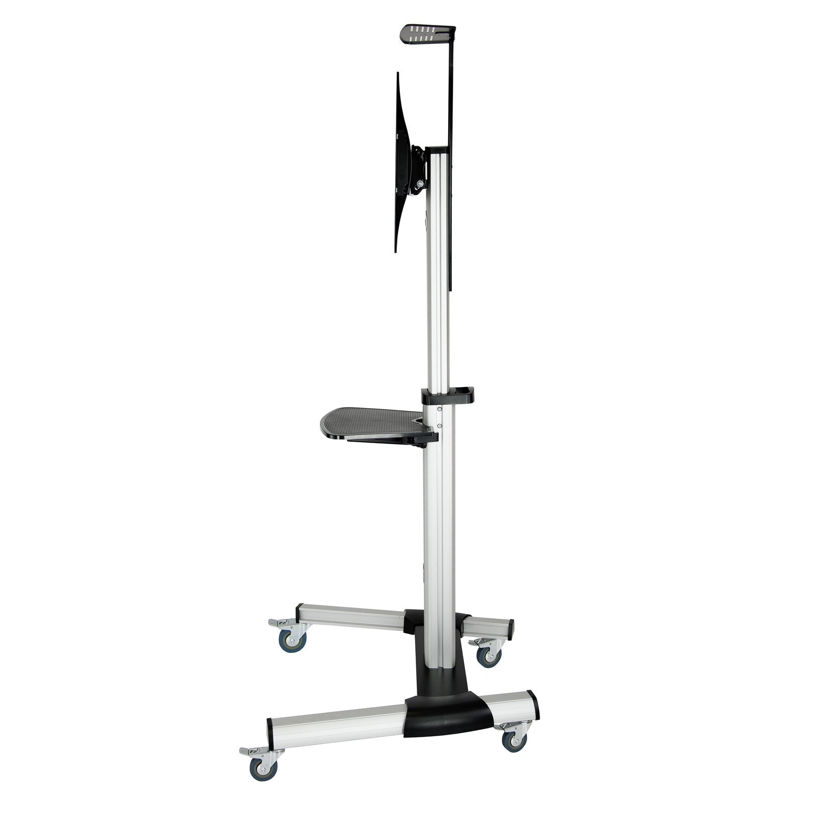 Tooq Soporte De Pantalla De Suelo Con Ruedas 37"-70" - Bloqueo De Ruedas - Dos Estantes - Gestion De Cables - Peso Max
