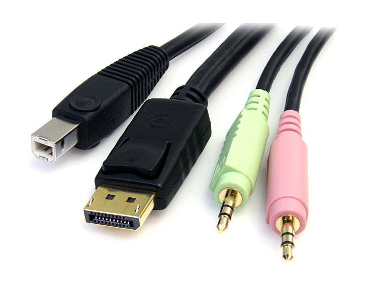 Startech.Com Cable Conmutador Kvm Usb Displayport 4 En 1 C/ Audio Y Micrófono - 6 Pies