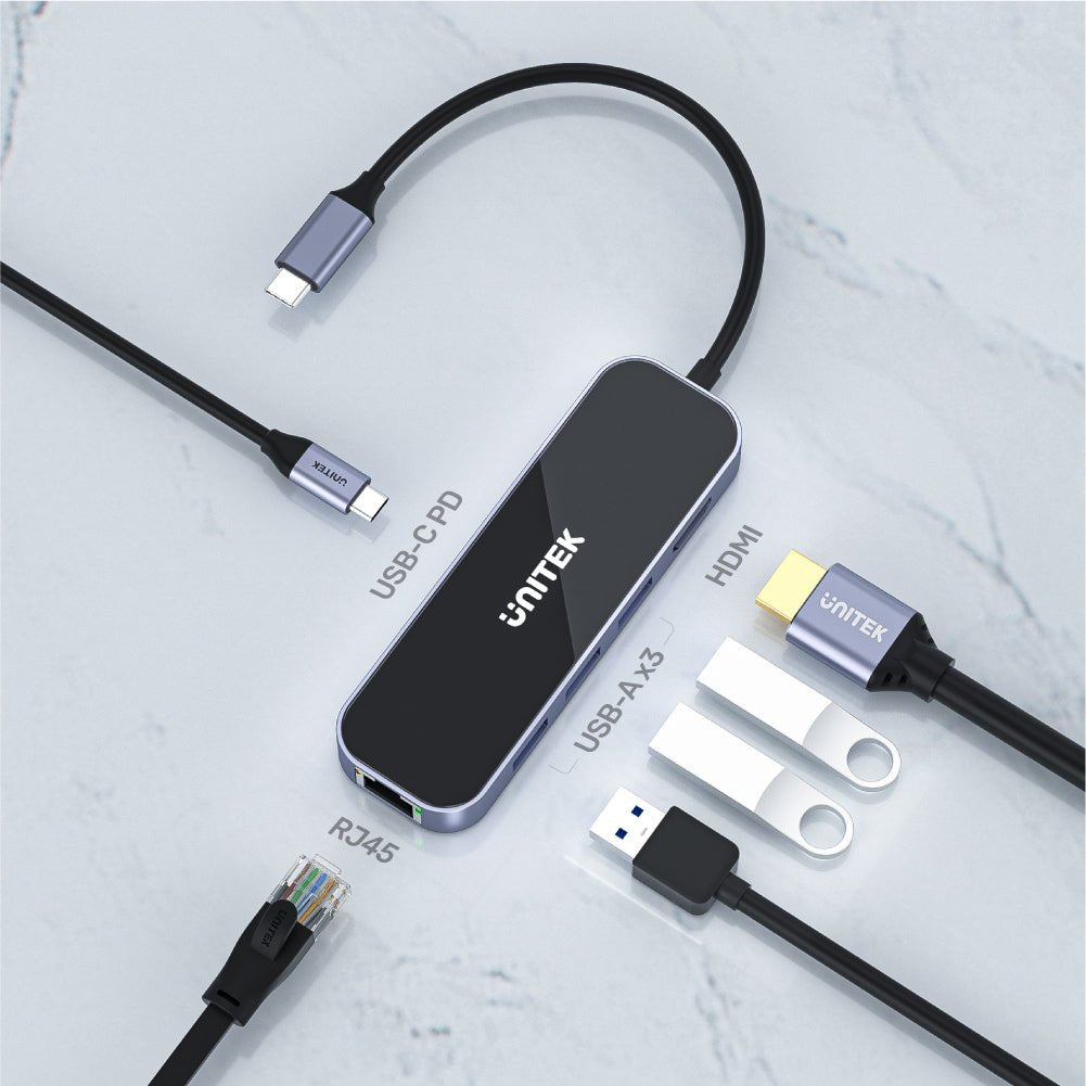 EAN 4894160048097 - UNITEK uHUB H6 Alámbrico USB 3.2 Gen 1 (3.1 Gen 1) Type-C Negro, Gris imagen 4