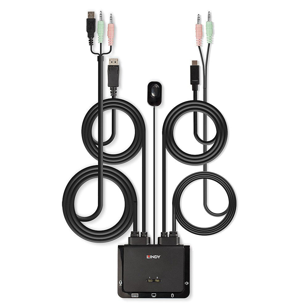 Switch Kvm Con Cable Usb-C Y Displayport 1.2 De 2 Puertos Lindy