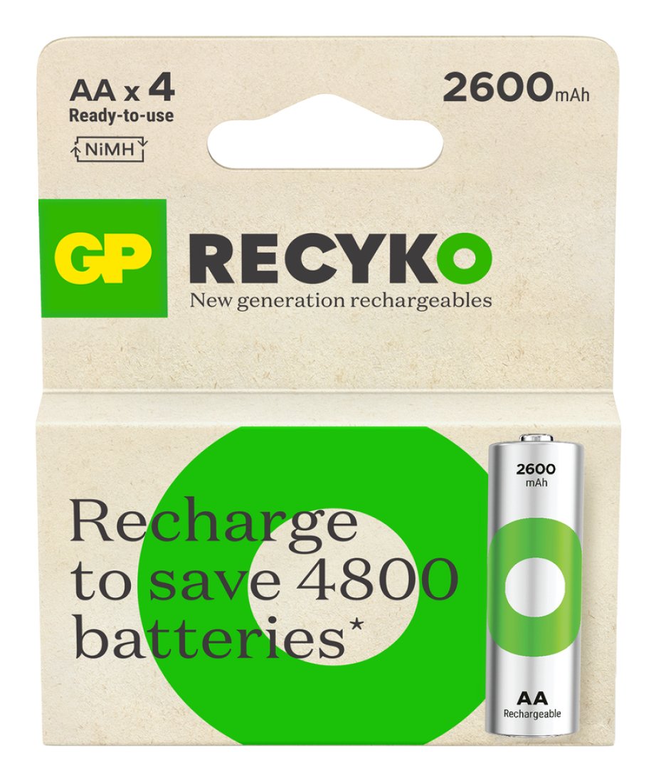 Batería 1x4 Gp Recyko Nimh Aa 2600mah, Alta Capacidad