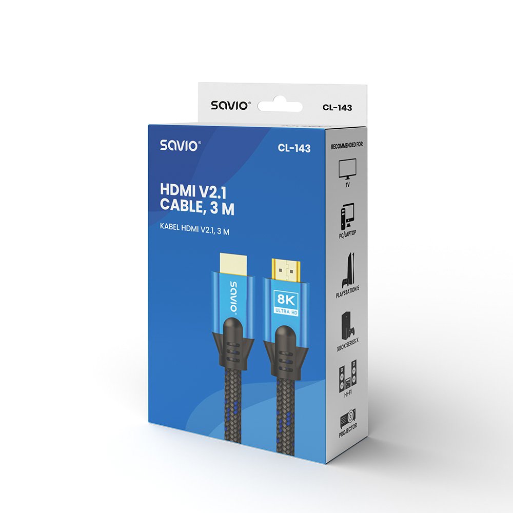 EAN 5901986045953 - Savio CL-143 cable HDMI 3 m HDMI tipo A (Estándar) Negro, Azul imagen 4