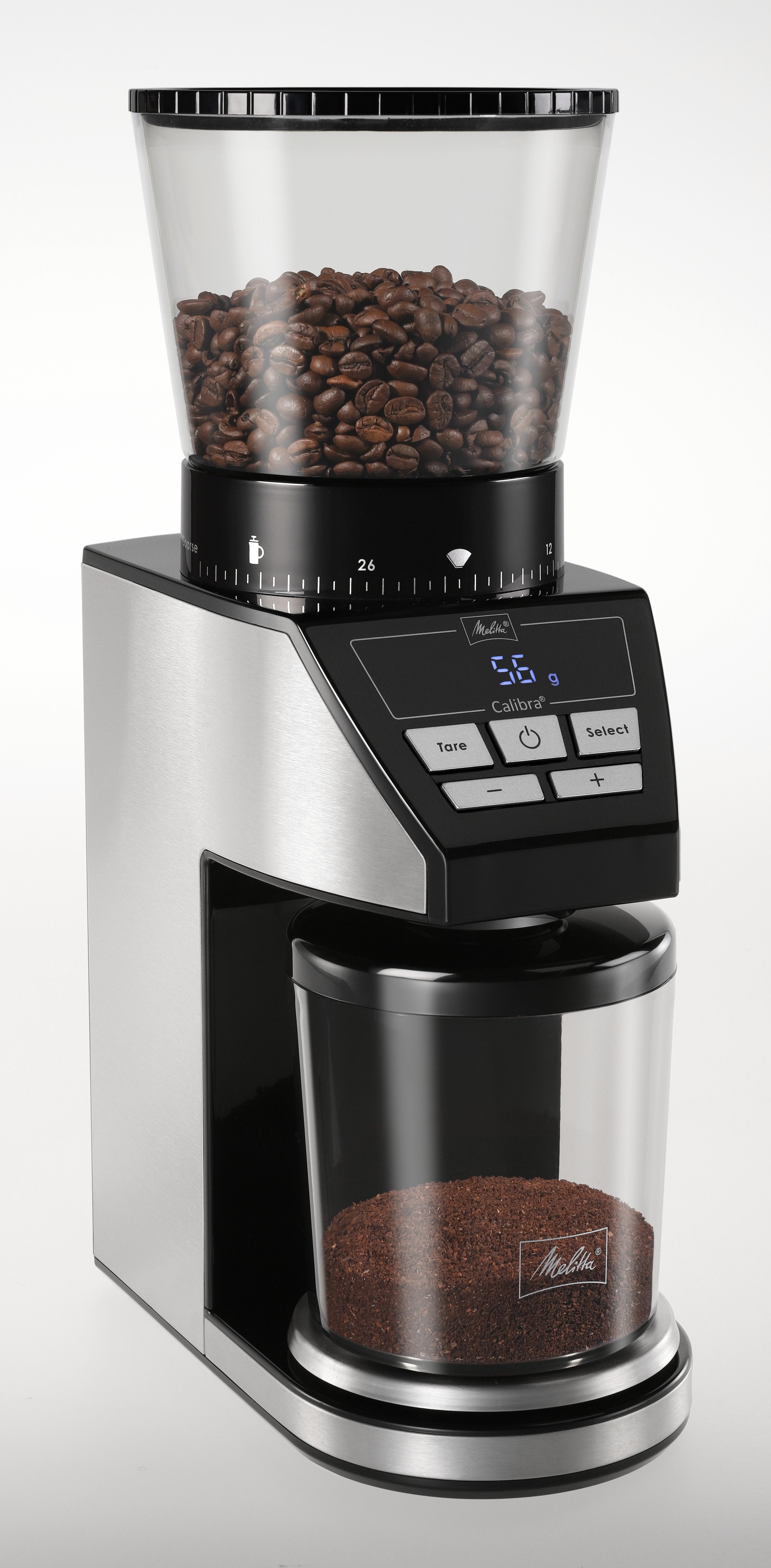 Melitta Kaffeemühle Calibra (Negro/Edelstahl, 160 Watt, Integrierte Digital-Waage) 221561