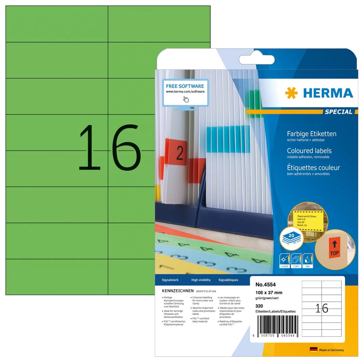 EAN 4008705045544 - HERMA 4554 etiqueta autoadhesiva Rectángulo Verde 320 pieza(s) imagen 1