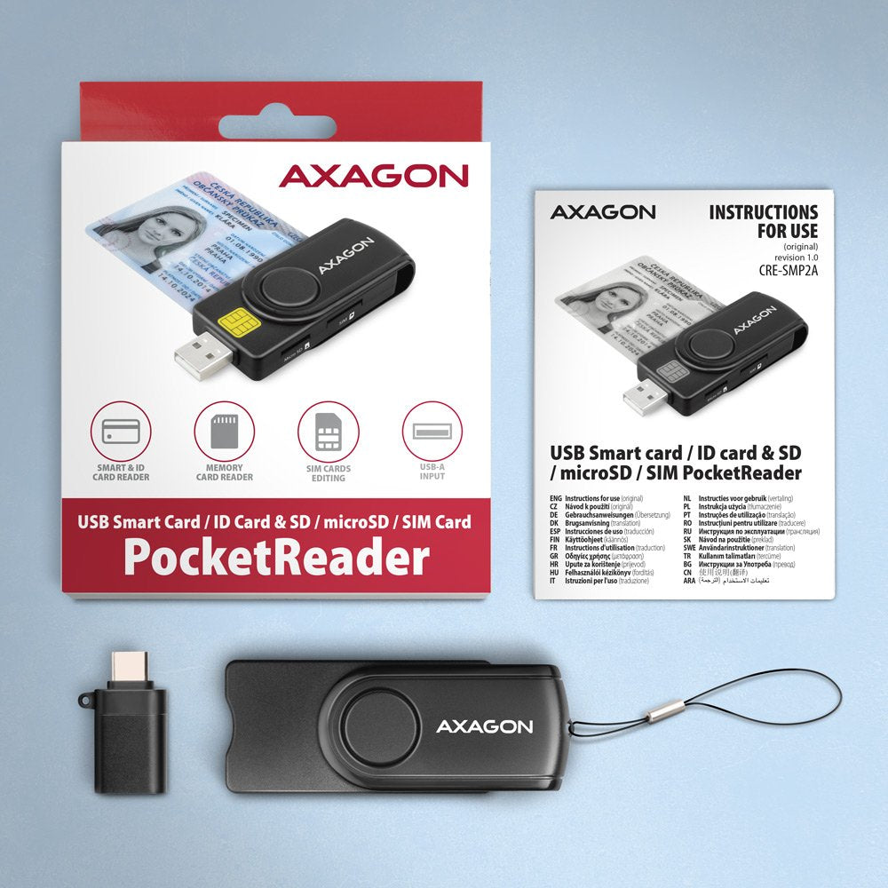 EAN 8595247906953 - Axagon CRE-SMP2A USB Smart card & SD/microSD/SIM PocketReader lector de tarjeta inteligente Interior USB imagen 8