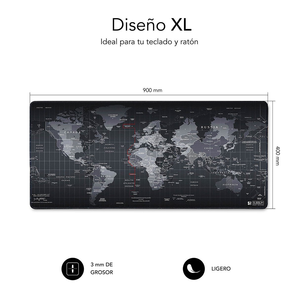EAN 8436586740535 - SUBBLIM Mousepad World XL Alfombrilla de ratón para juegos Negro imagen 3