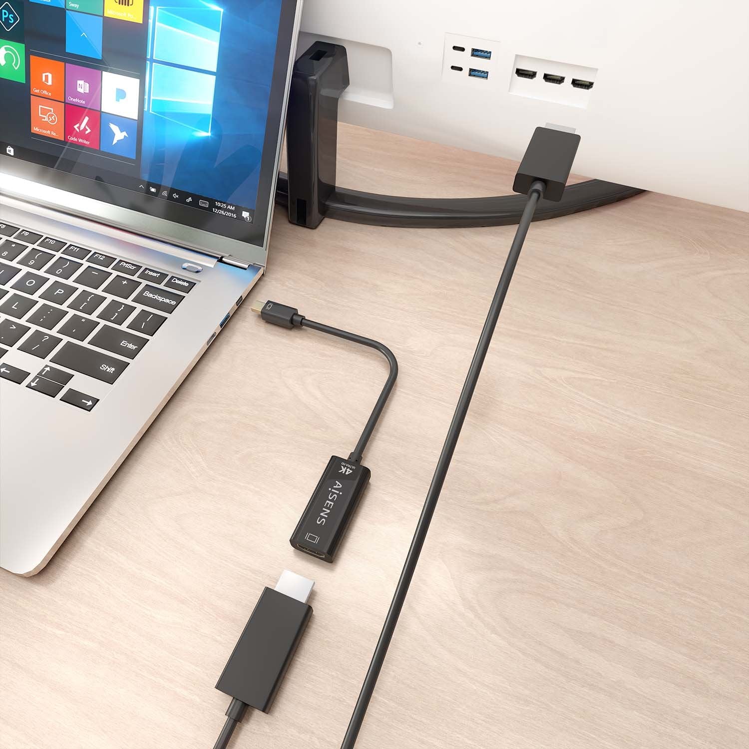 Aisens Conversor Mini Dp A Hdmi 4k@60hz, Mini Dp/M-Hdmi/H Negro, 15cm