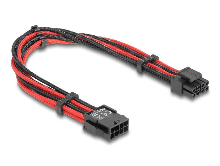 Delock Verlängerungscable 8 Pin Eps Stecker Zu 4 + 4 Pin Eps Buchse Textilummantelung Rot-Schwarz 30 Cm