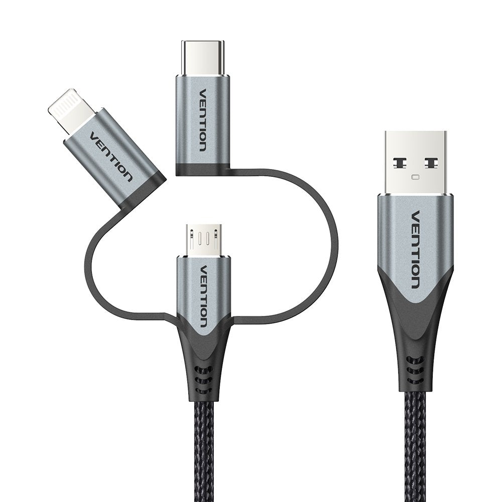 Cable Usb Tipo-C Vention Cqjhf Usb Macho Usb Tipo-C Macho Microusb Macho Lightning Macho 1m Gris