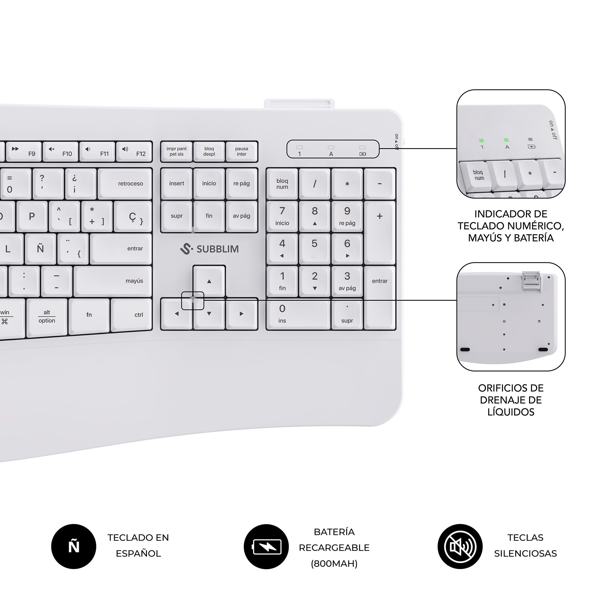 Combo Teclado Raton Subblim Prowave Inalamb Ergo Blanco