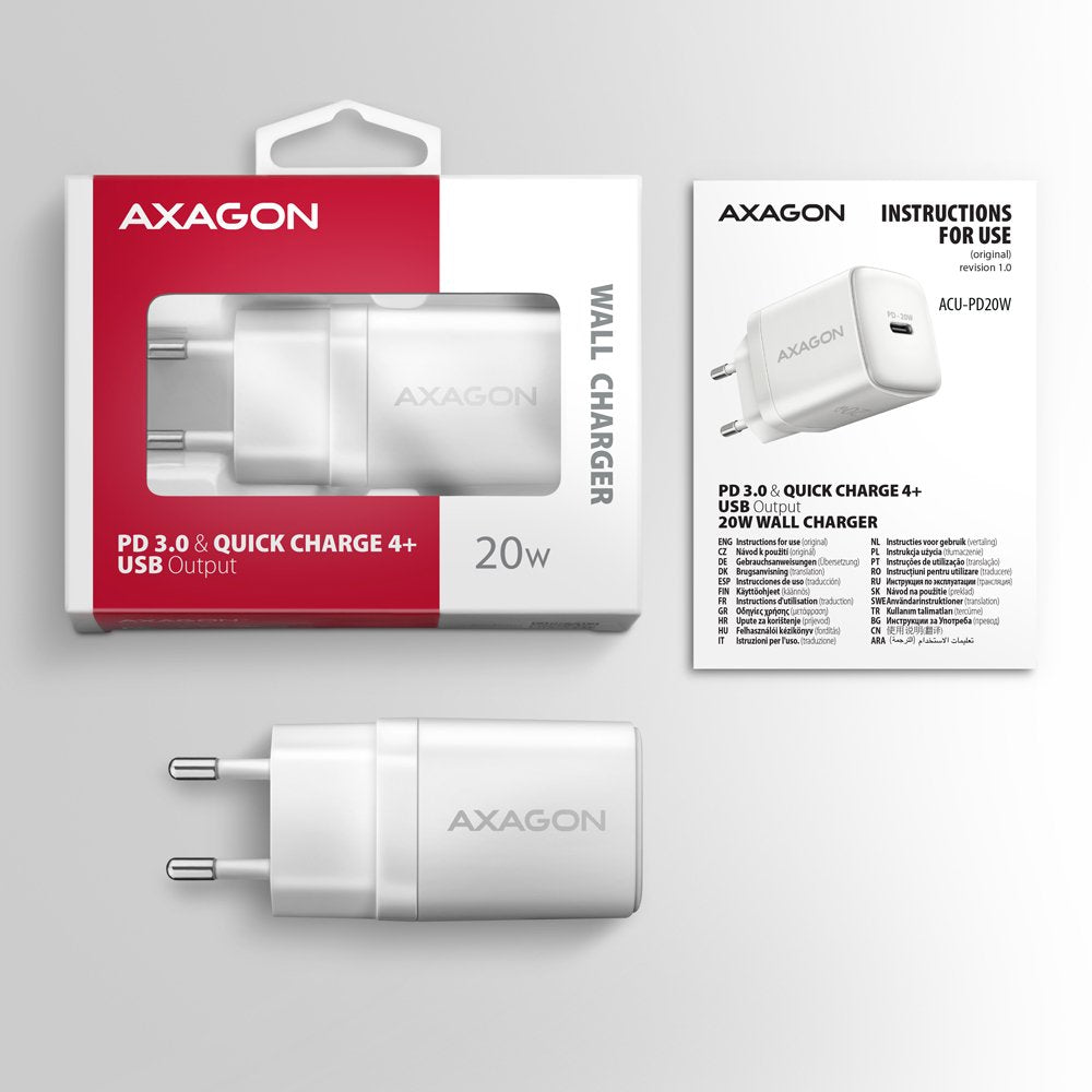 EAN 8595247908308 - Axagon ACU-PD20W wall charger 1x QC3.0/AFC/FCP/PD type-C 20W white Teléfono móvil, Smartphone, Reloj inte imagen 8