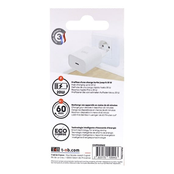 Tnb Cargador 20w Pd Usb-C Mains Charger - White