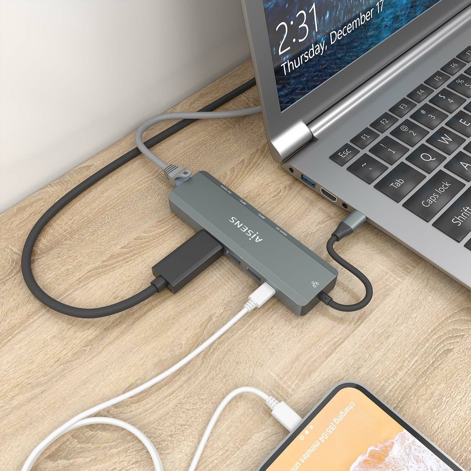 EAN 8436574709728 - AISENS ASUC-5P011-GR base para portátil y replicador de puertos Alámbrico USB 3.2 Gen 1 (3.1 Gen 1) Type- imagen 5