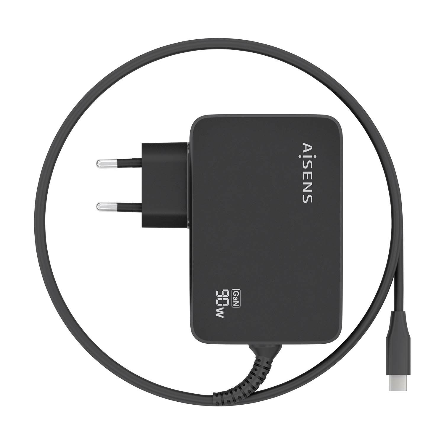 Aisens Cargador Gan 90w Pd3.0 1xusb-C 1.8m, Negro
