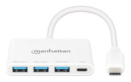 Manhattan 3-Port Usb 3.0 Typ-C Hub Con Pd Port 3x Usb-A Blanco