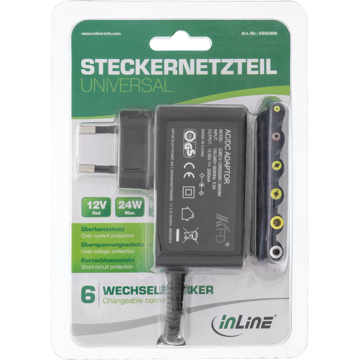 Cargador Inline Universal, 12v / 24w Con 6 Enchufes Intercambiables
