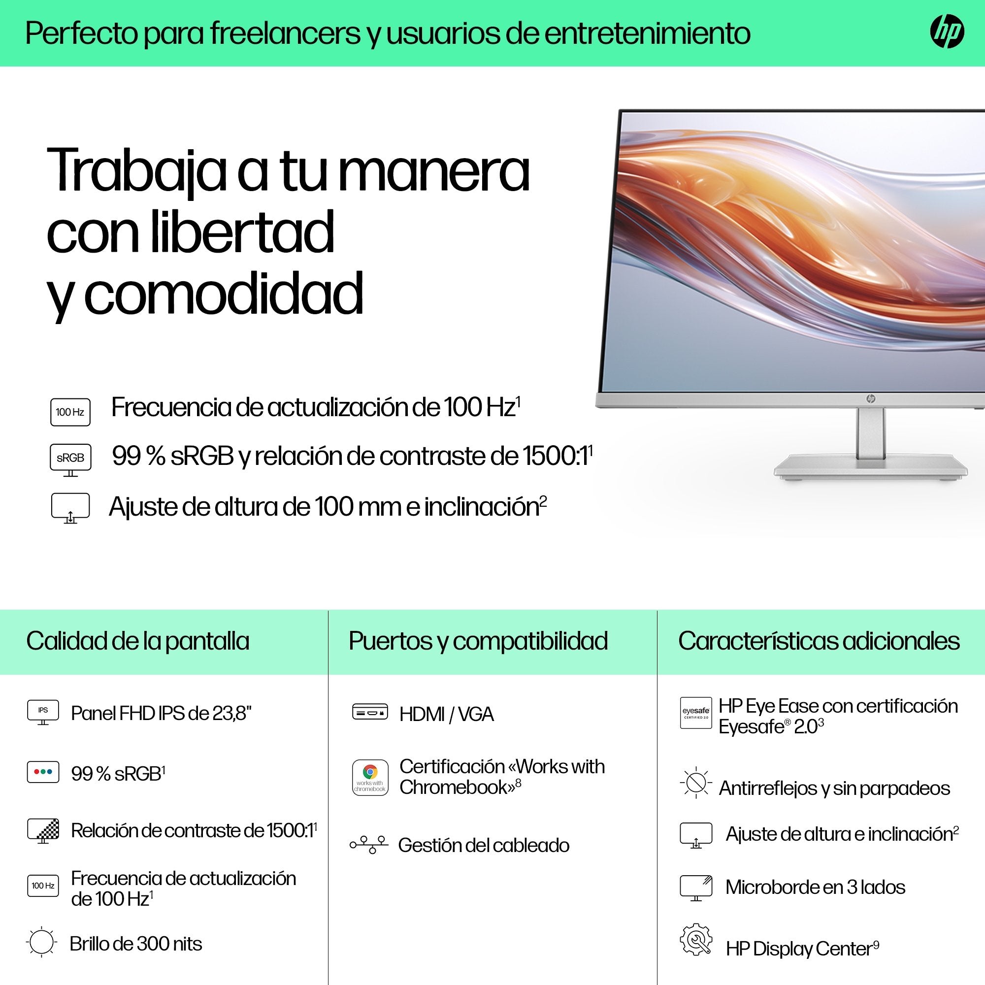 Monitor Hp Fhd Serie 5 De 23,8 " Y Altura Ajustable - 524sh