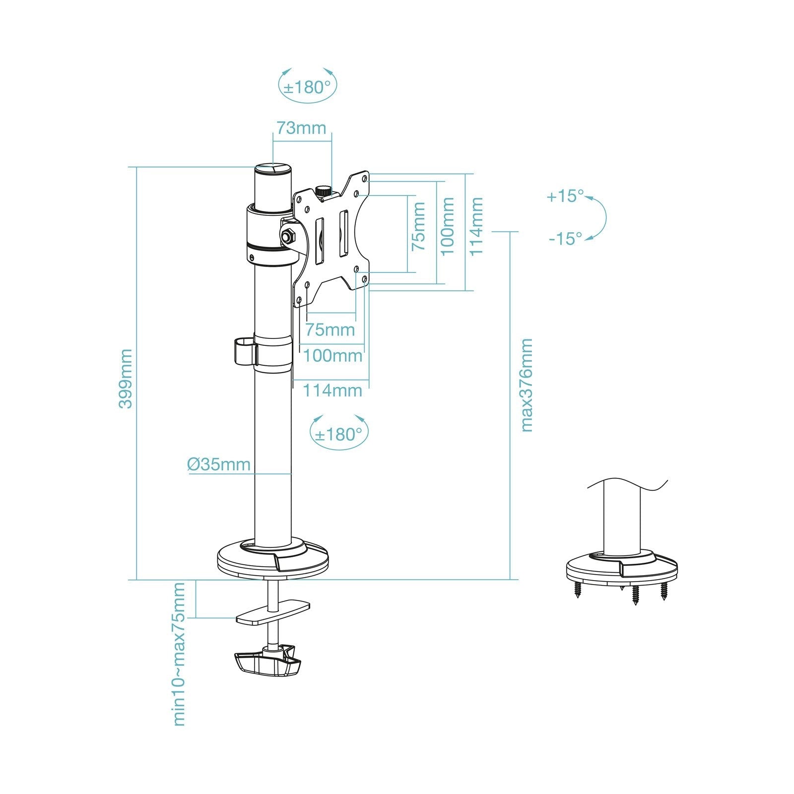 Soporte De Mesa Para Monitor Tooq Db1131tn-B Giratorio Inclinable Hasta 8kg