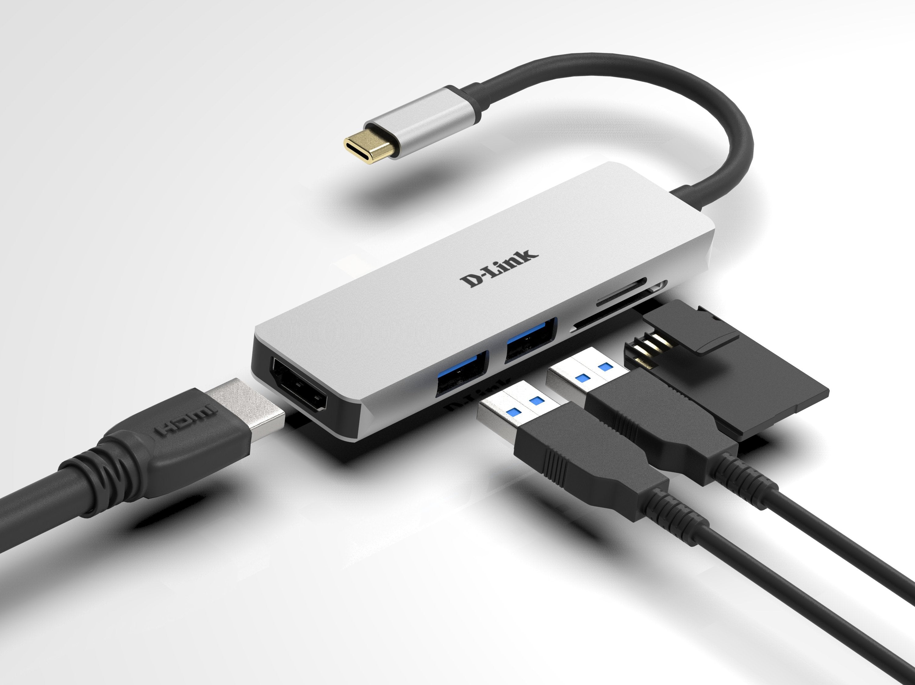 Hub Usb-Tipo C 5 En 1 D-Link Dub-M530 2*Usb 3.0 1*Usb Tipo-C 1*Hdmi Lector Tarjetas Sd/Microsd/Sdhc/Sdxc Plug And Play