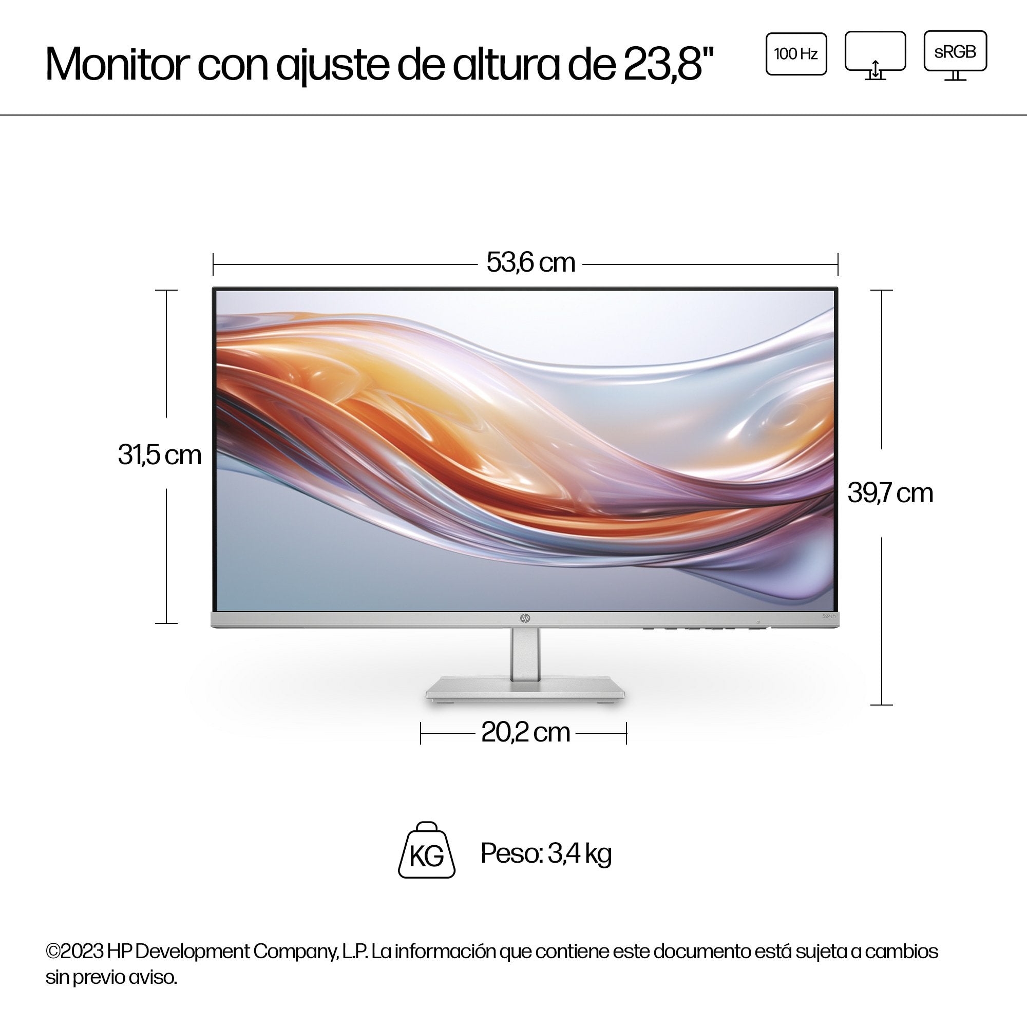 Monitor Hp Fhd Serie 5 De 23,8 " Y Altura Ajustable - 524sh