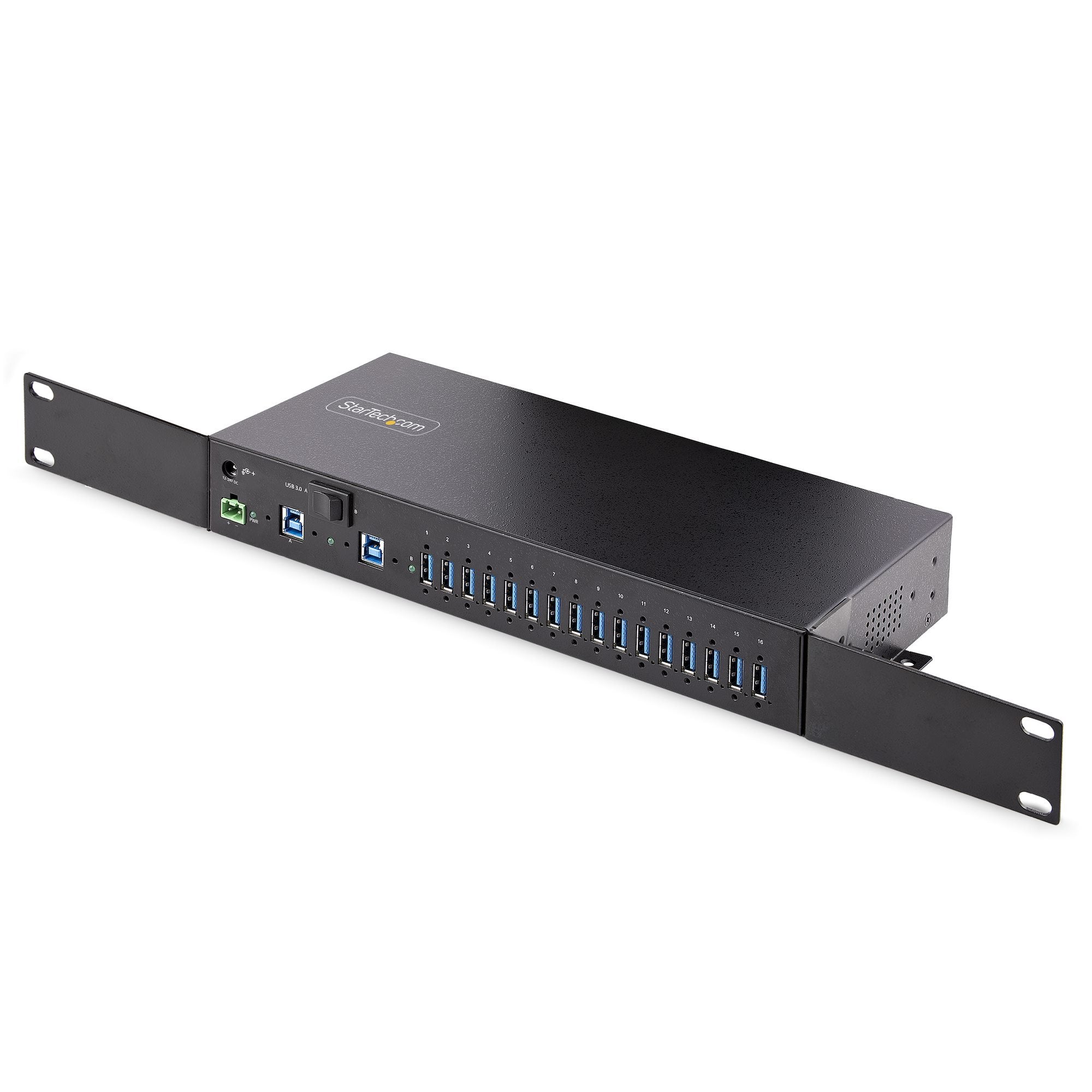 Startech.Com Hub Ladrón Usb 3.0 5gb De 16 Puertos Industrial - Metal - Montaje En Rack/Superficie/Din - Carga Compartida Usb 120w - Esd - Bloque De Terminales - Switch De 2 Hosts