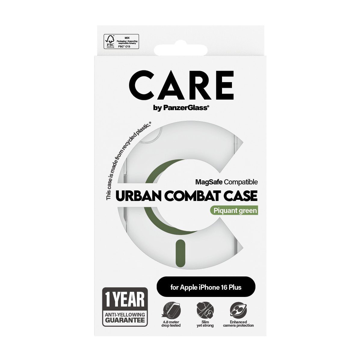 EAN 5715685004377 - PanzerGlass CARE™ by ® Urban Combat Case Transparent w. Green MagSafe iPhone 16 Plus funda para teléfono imagen 3