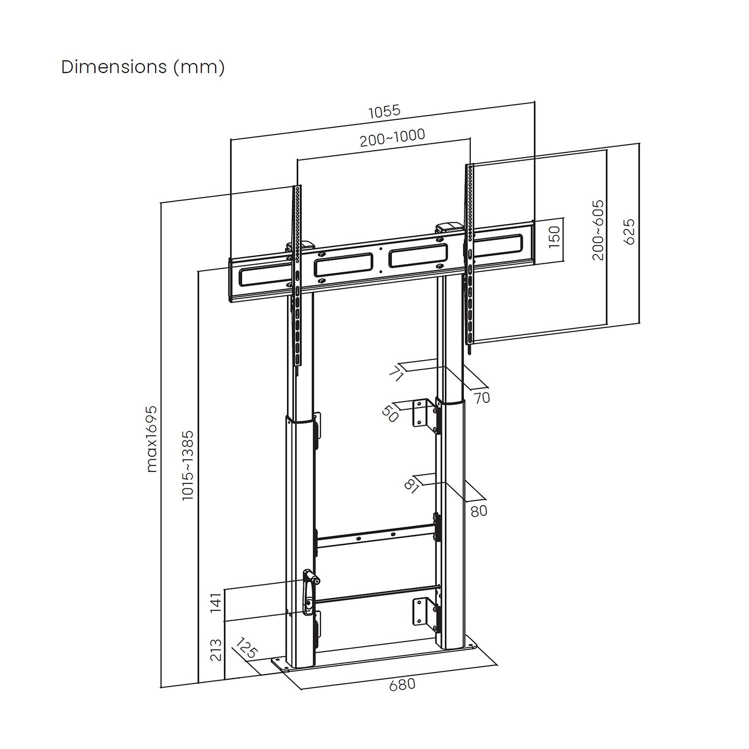 Aisens Soporte Suelo Con Manivela Y Fijacion A Pared, Tv 120kg De 60-100, Negro