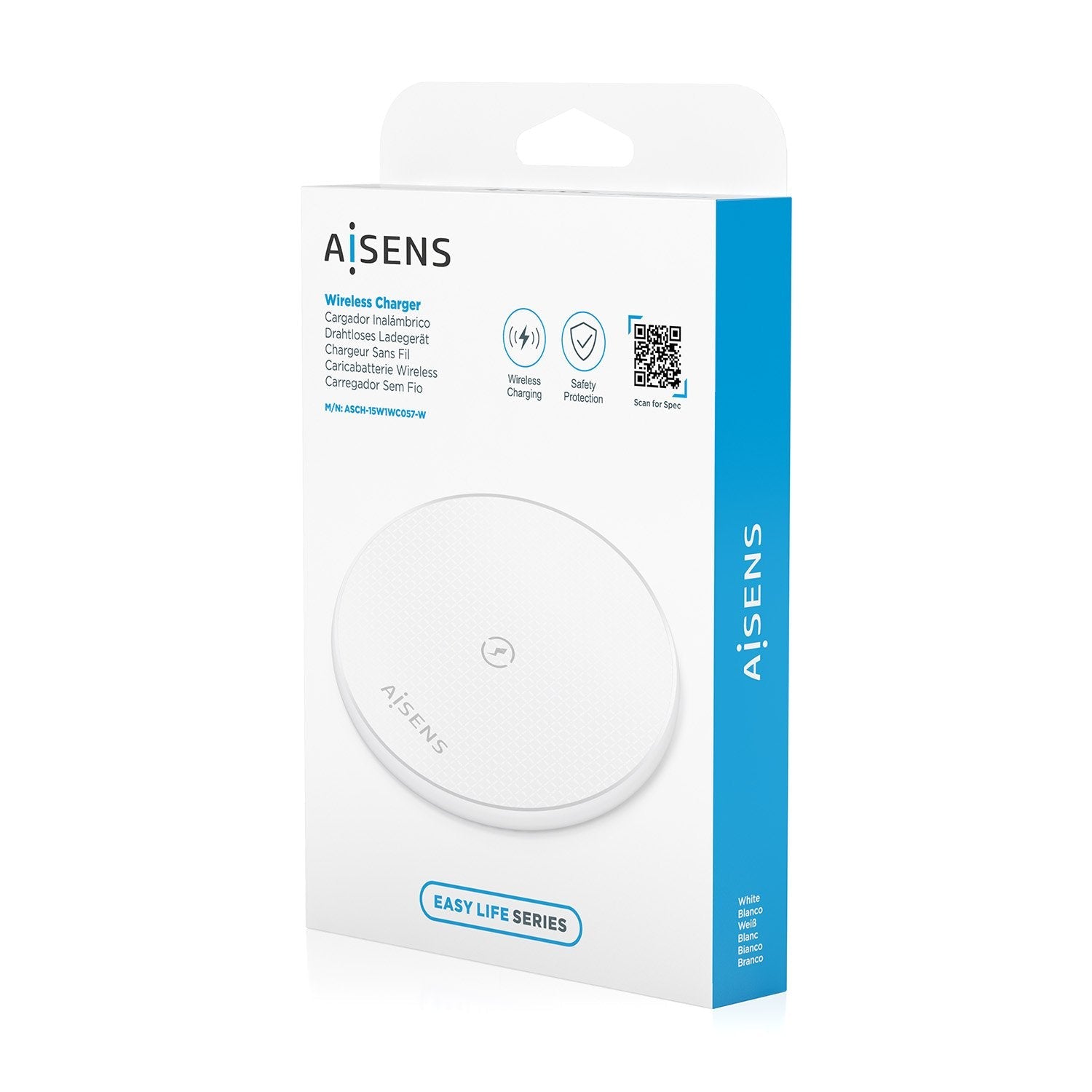 Aisens Cargador Inalambrico Usb-C 15w Para Movil, Blanco