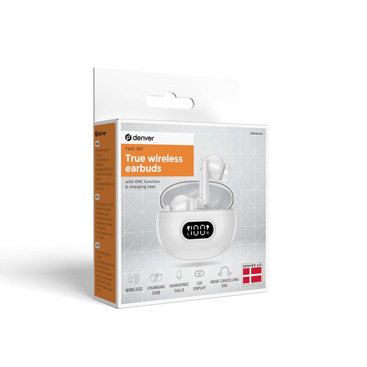 Auriculares Bluetooth Denver Inalambricos Con Enc (4 Microfonos) Blanco