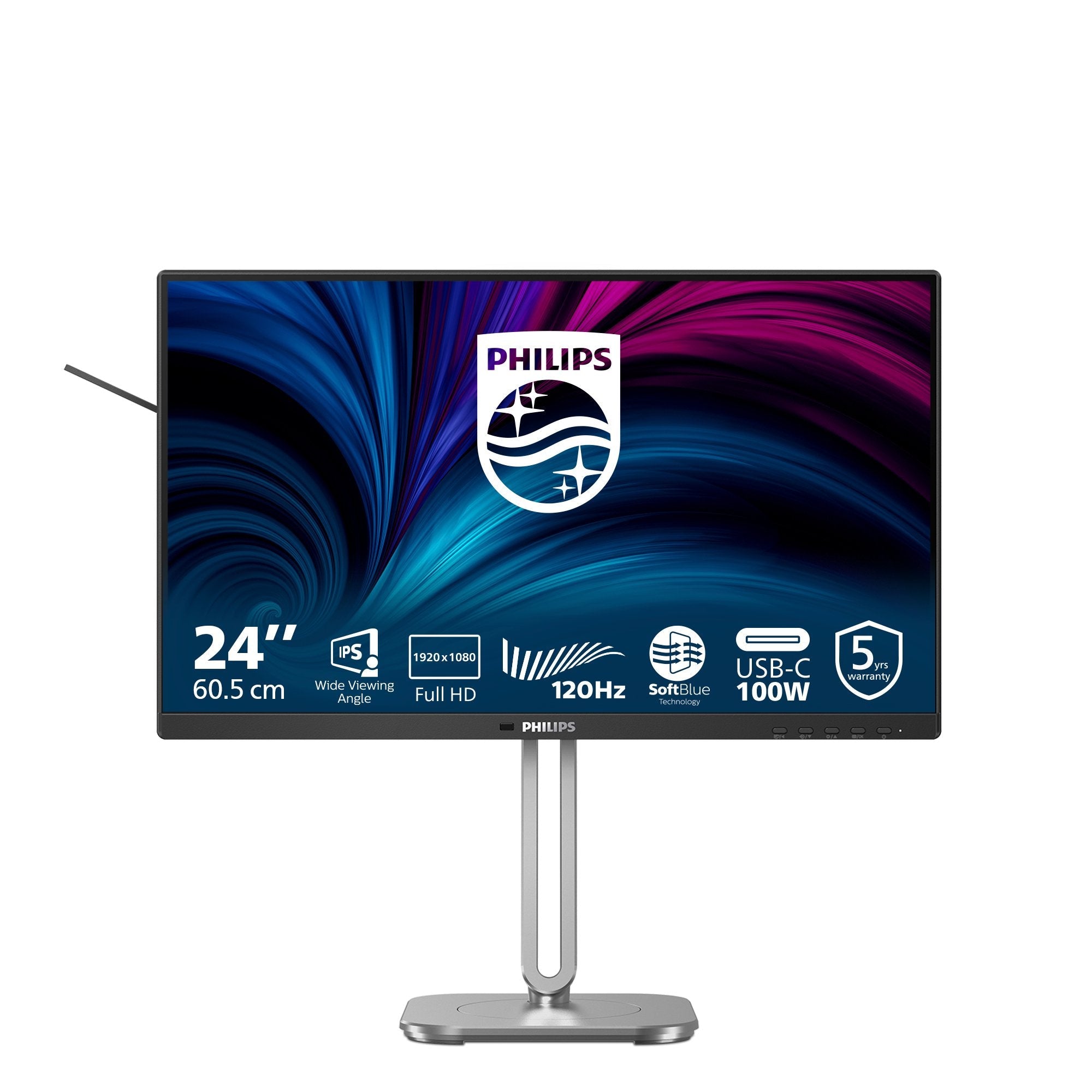 Philips 24b2u4301 4000 Series Monitor Led 24" (23.8" Visible) 1920 X 1080 Full Hd (1080p) @ 120 Hz Ips 300 Cd/M² 1500:1 4 Ms Hdmi Displayport Usb-C Altavoces Plata Carbón
