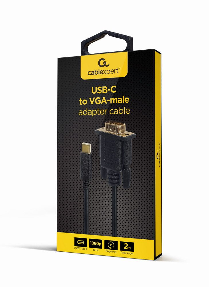 Gembird Cable Usb-C A Vga 2m, Negro A-Cm-Vgam-01