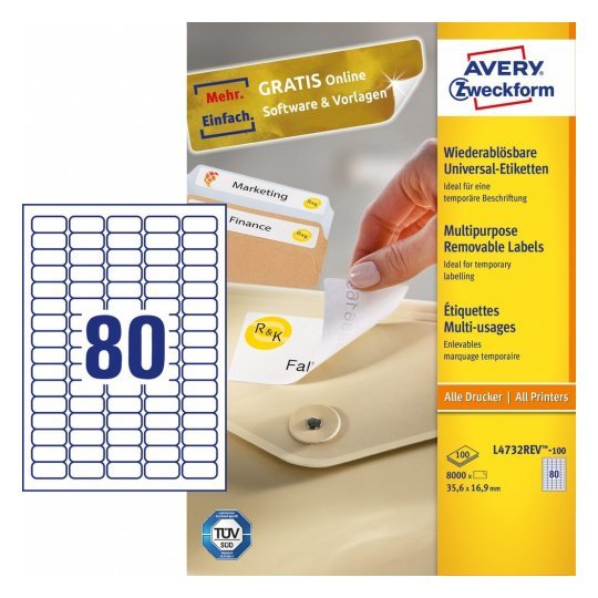 Avery Zweckform Etiquetas L4732rev-100 Blanco 35,6 X 16,9 Mm