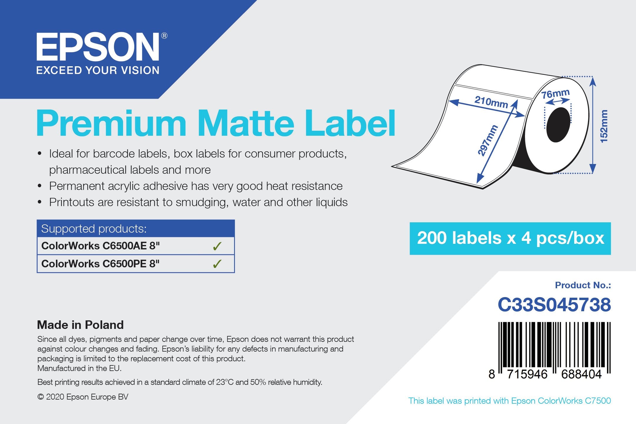 EAN 8715946688404 - Epson C33S045738 etiqueta de impresora Etiqueta para impresora autoadhesiva imagen 1