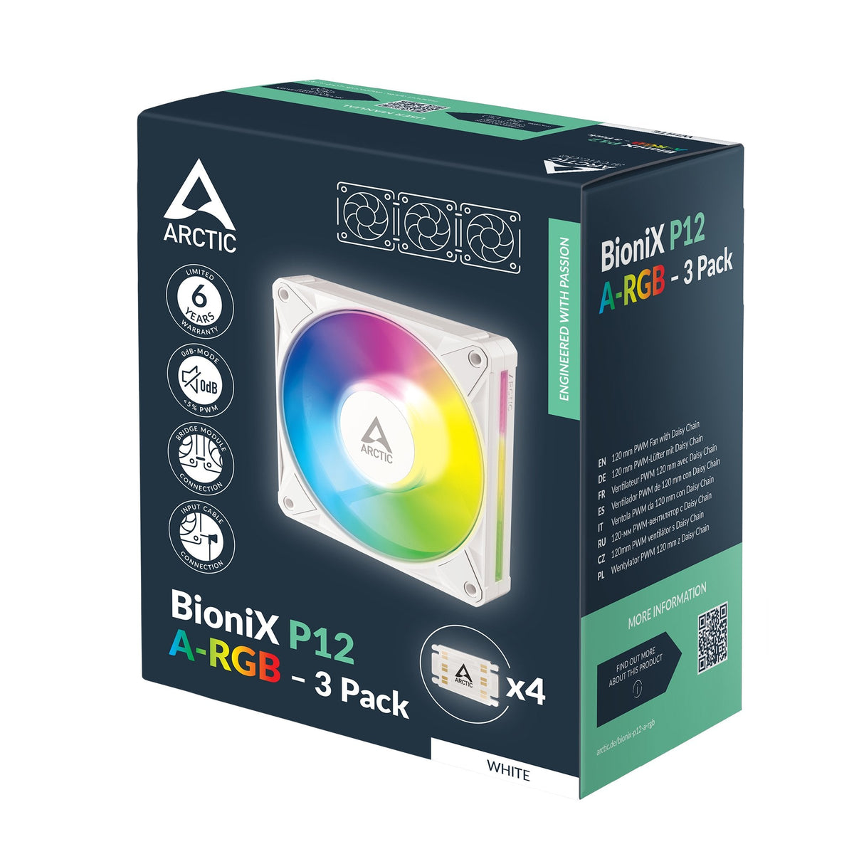 Arctic Bionix P12 A-Rgb (Blanco Blanco, Pack De 3, 120 Mm) Acfan00338a