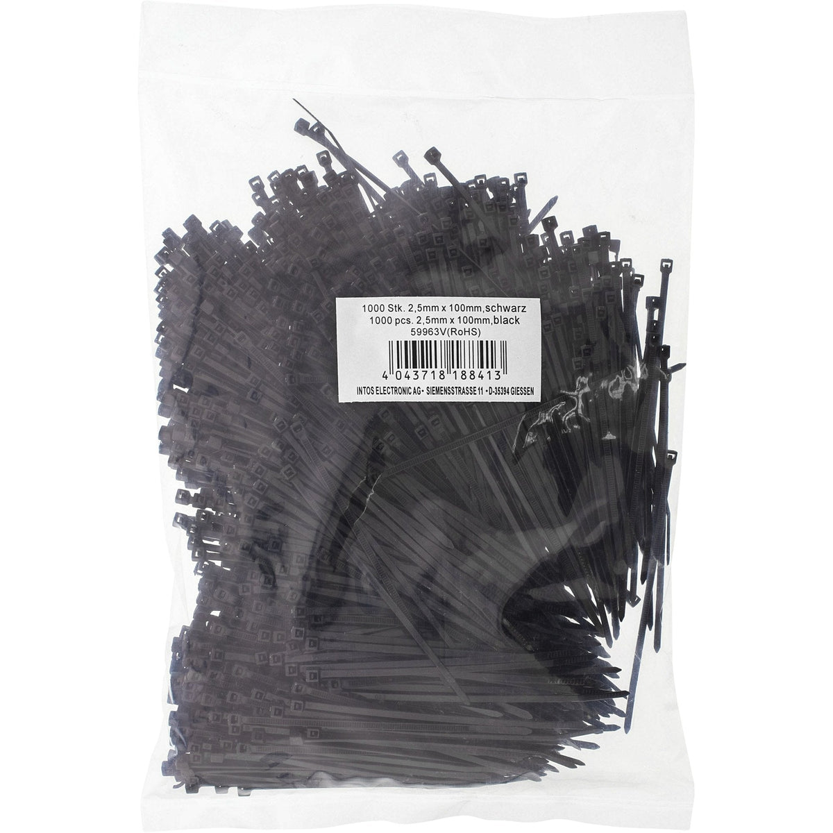 Bridas Inline Longitud 100 Mm Ancho 2,5 Mm Negro 1000 Uds.