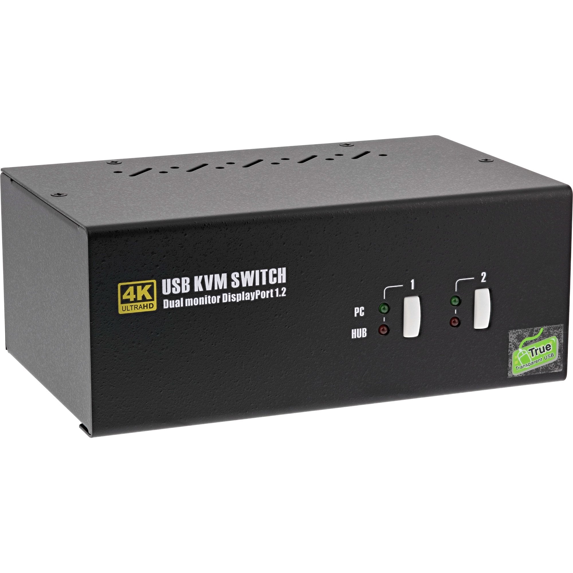 Switch Kvm Inline, 2 Puertos, Monitor Dual Displayport 1.2, 4k, Usb 2.0, Audio