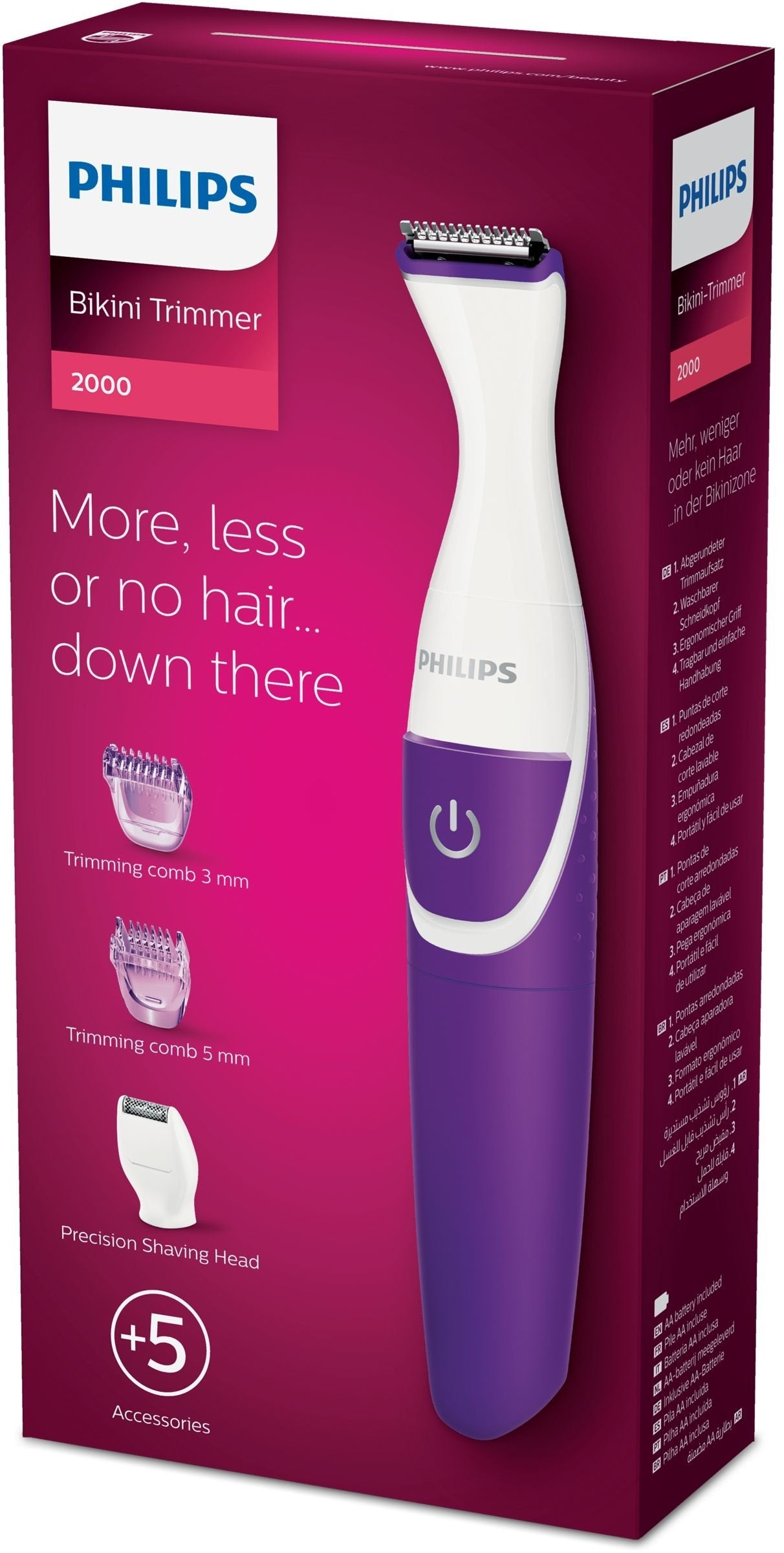 EAN 8710103860044 - Philips Essential BRT383/15 depiladora bikini Mojado y seco Violeta, Blanco imagen 4