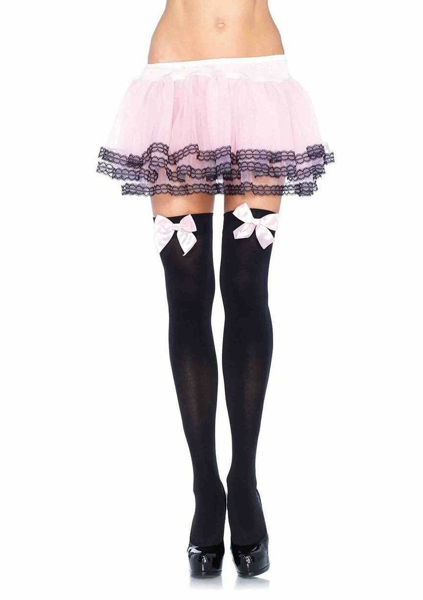Leg Avenue Medias Opacas Negro Con Lazo Rosa