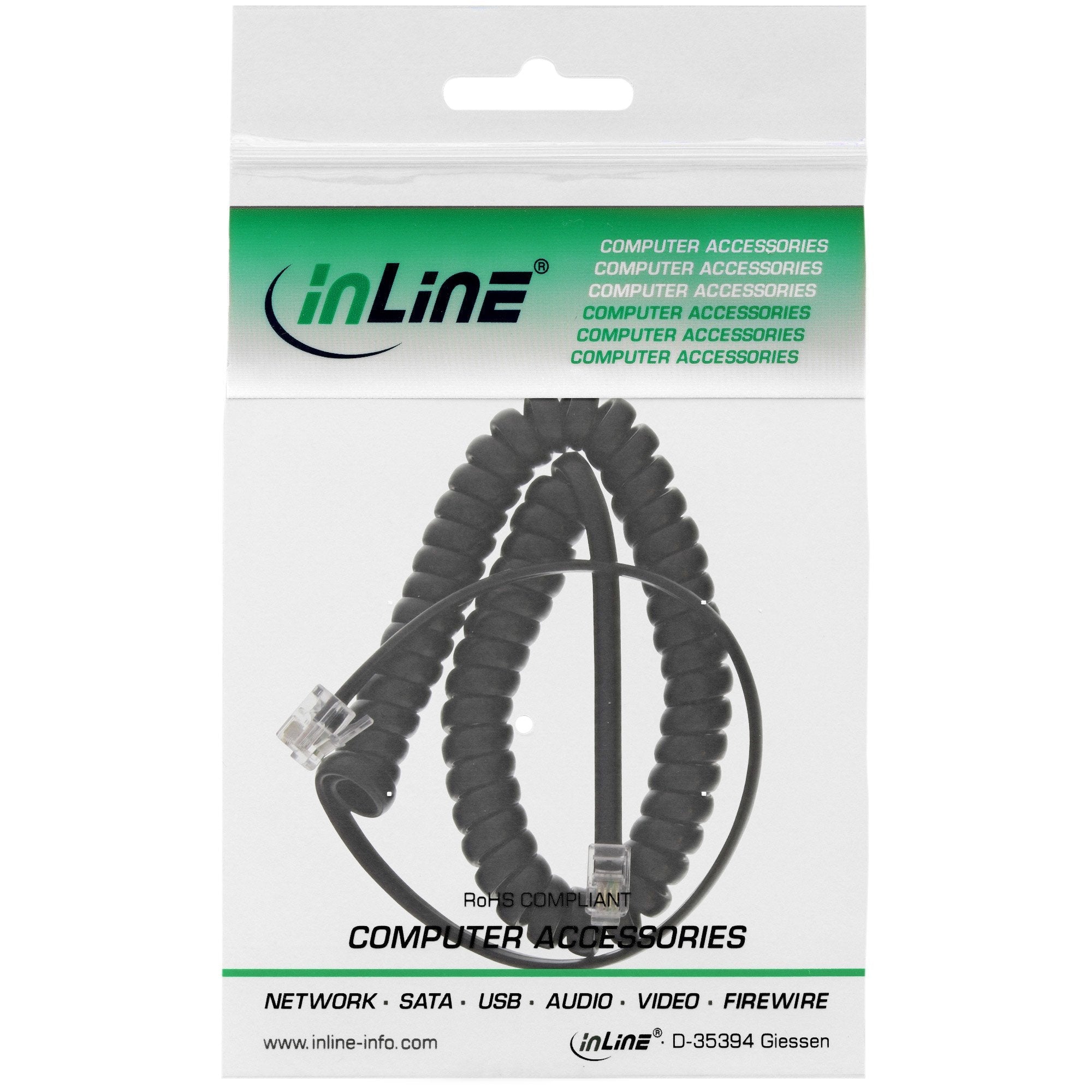 Cable En Espiral Inline Handset, Rj10 4p4c M/M, Negro, Máx. 4m