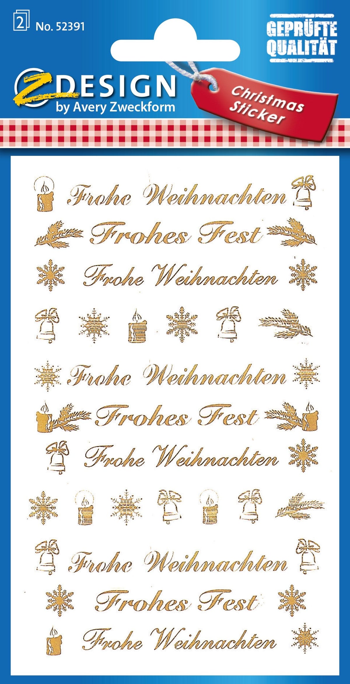 Avery Zweckform Aufkleber Frohe Weihnachten, Dorado, 9 Etiquetas