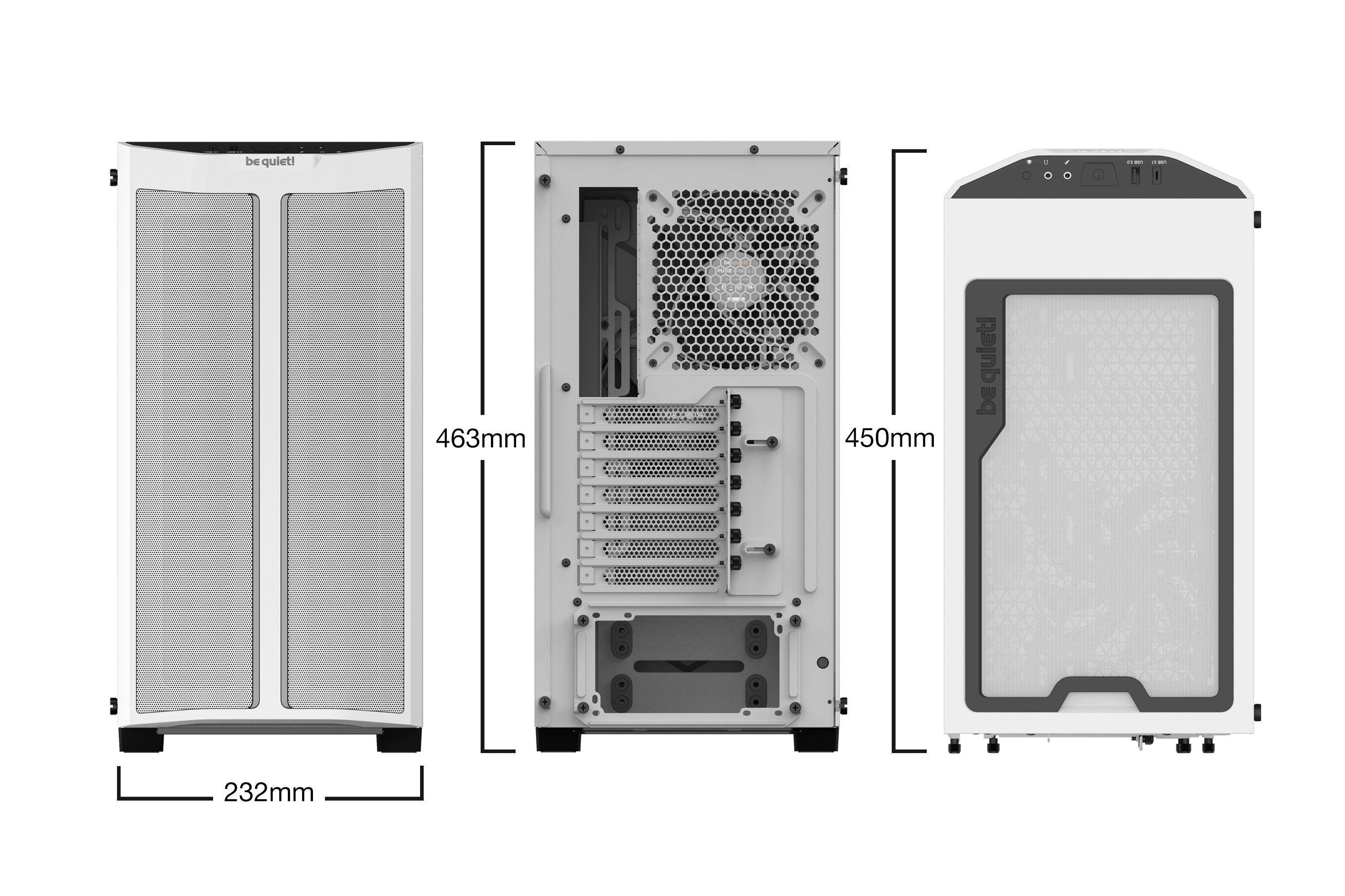Caja Pc Be Quiet! Torre Atx Pure Base 500dx White Tira Led Argb Frontal/Cristal Templado/3x Vent 140 Bgw38