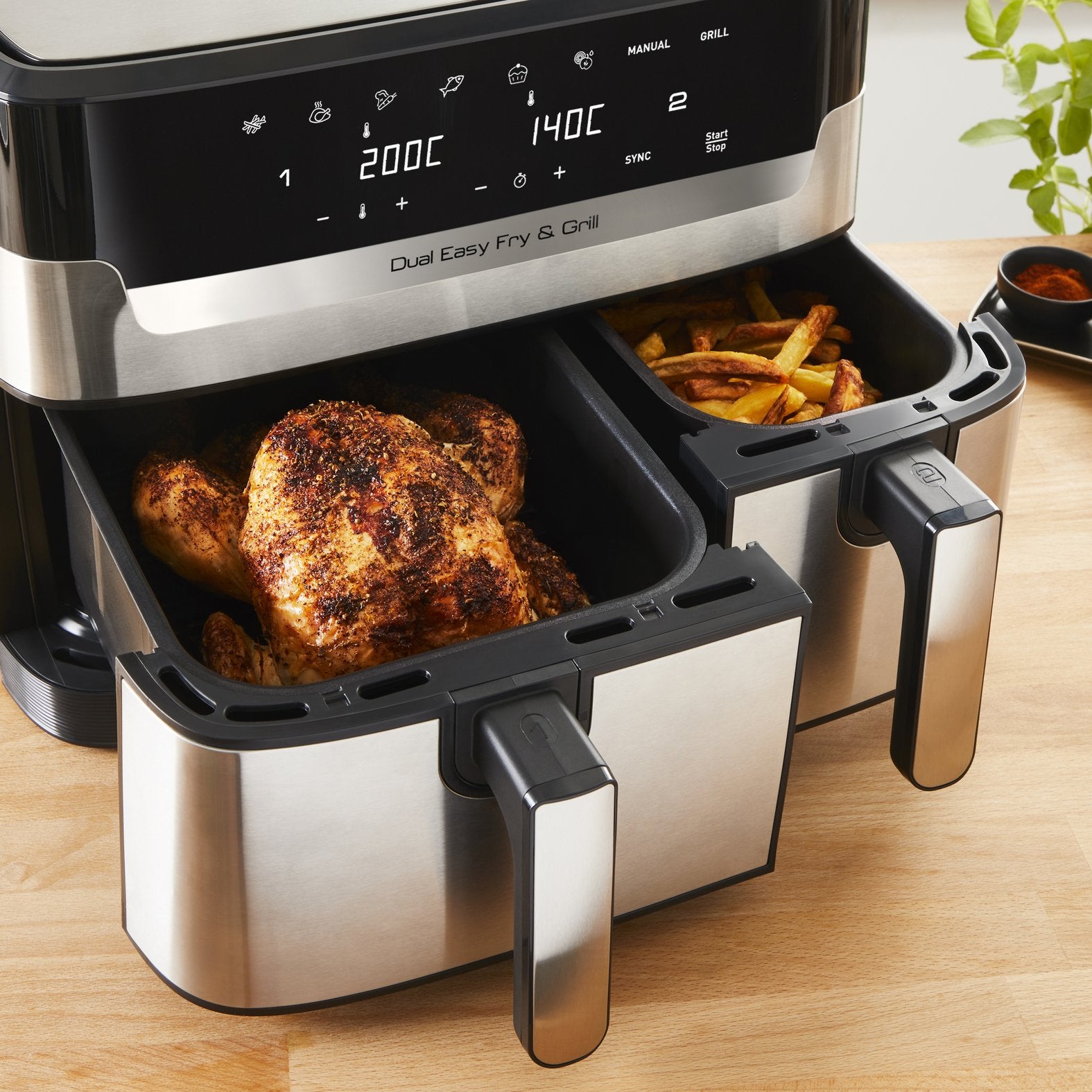 EAN 3045380024236 - Tefal Dual Easy Fry & Grill EY905D Doble 8,3 L Independiente 2700 W Freidora de aire caliente Acero inoxi imagen 9